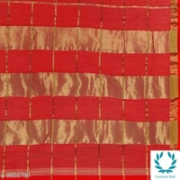  Kota Doria Cotton Zari Stripes Checks saree with Unstitched Blouse piece - Saree Length Size:5.5m Blouse  Length  Size:0.8, Red, Saree And Blouse Fabric:Cotton Blend, Pack of :1